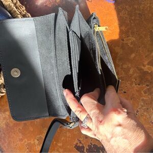 Black Leather Wallet with Gold Zipper